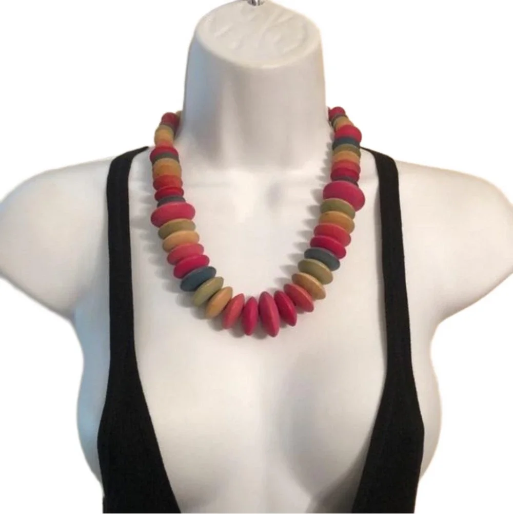 Bundle lot 2 vintage colorful wooden beads necklaces
